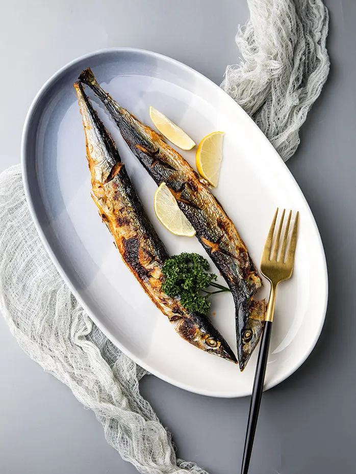 Plat poisson céramique créatif nordique Youci – Assiette porcelaine ovale sous-glaçure encre Dropshipman