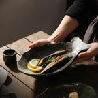 Plat poisson japonais céramique vapeur – Assiette porcelaine irrégulière glaçure colorée 12 pouces Dropshipman