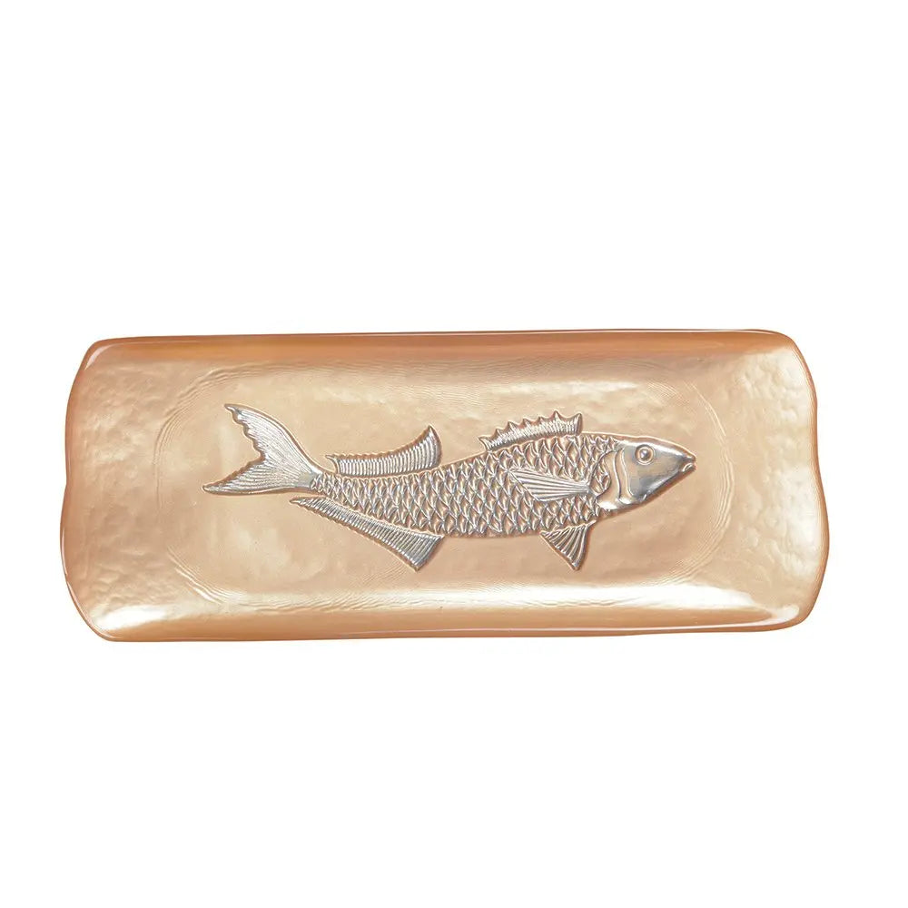 Plat rectangulaire caramel avec poisson argent 31.7x12.7cm AULICA