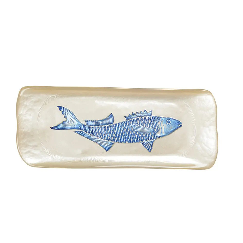Plat rectangulaire vanille avec poisson bleu 31.7x12.7x2.5cm AULICA