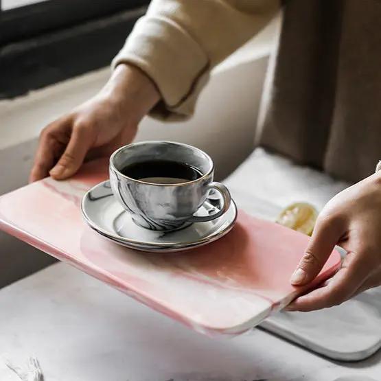 Plateau Céramique Marbré Nordique–Assiette Porcelaine Sous-Glaçure 10-12 Pouces Rose/Blanc Dropshipman