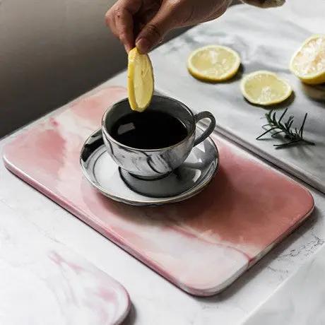 Plateau Céramique Marbré Nordique–Assiette Porcelaine Sous-Glaçure 10-12 Pouces Rose/Blanc Dropshipman