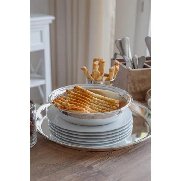 Plateau EDZARD, plateau de service Marlene, rond, acier inoxydable poli brillant, diamètre 34 cm EDZARD-SHOP.com