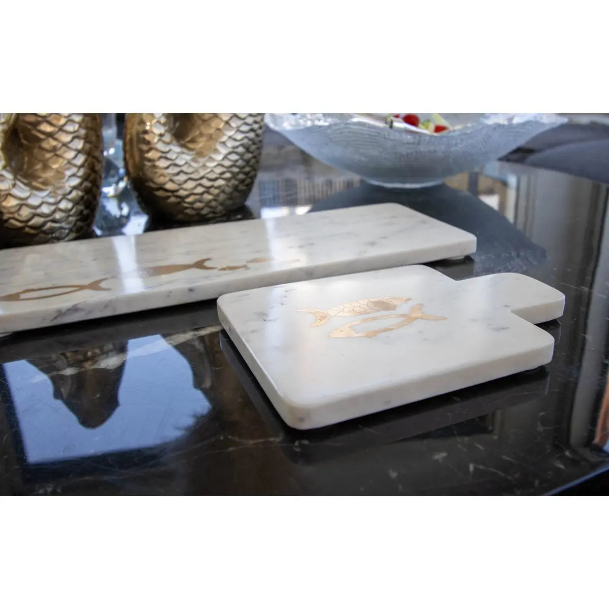 Plateau à fromage en marbre poisson doré 15.5x22x1.5cm AULICA