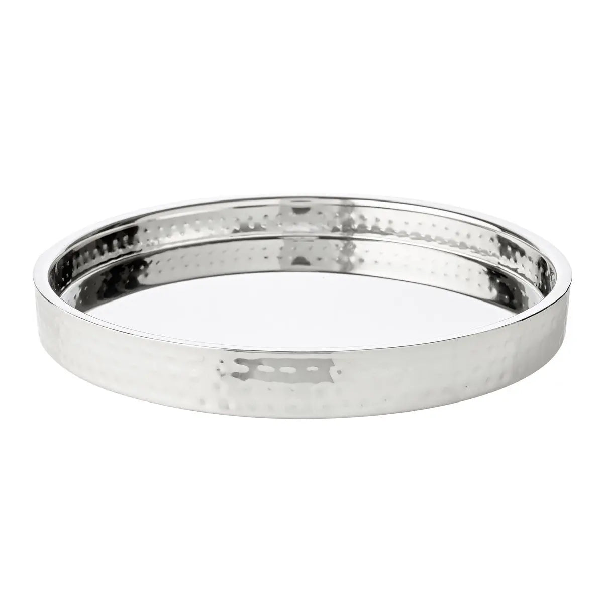 Plateau de service EDZARD Alaska, rond, acier inoxydable martelé poli brillant, diamètre 32 cm EDZARD-SHOP.com