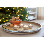 Plateau de service EDZARD Cincinnati, bois de manguier et acier inoxydable, nickelé brillant, diamètre 40 cm EDZARD-SHOP.com