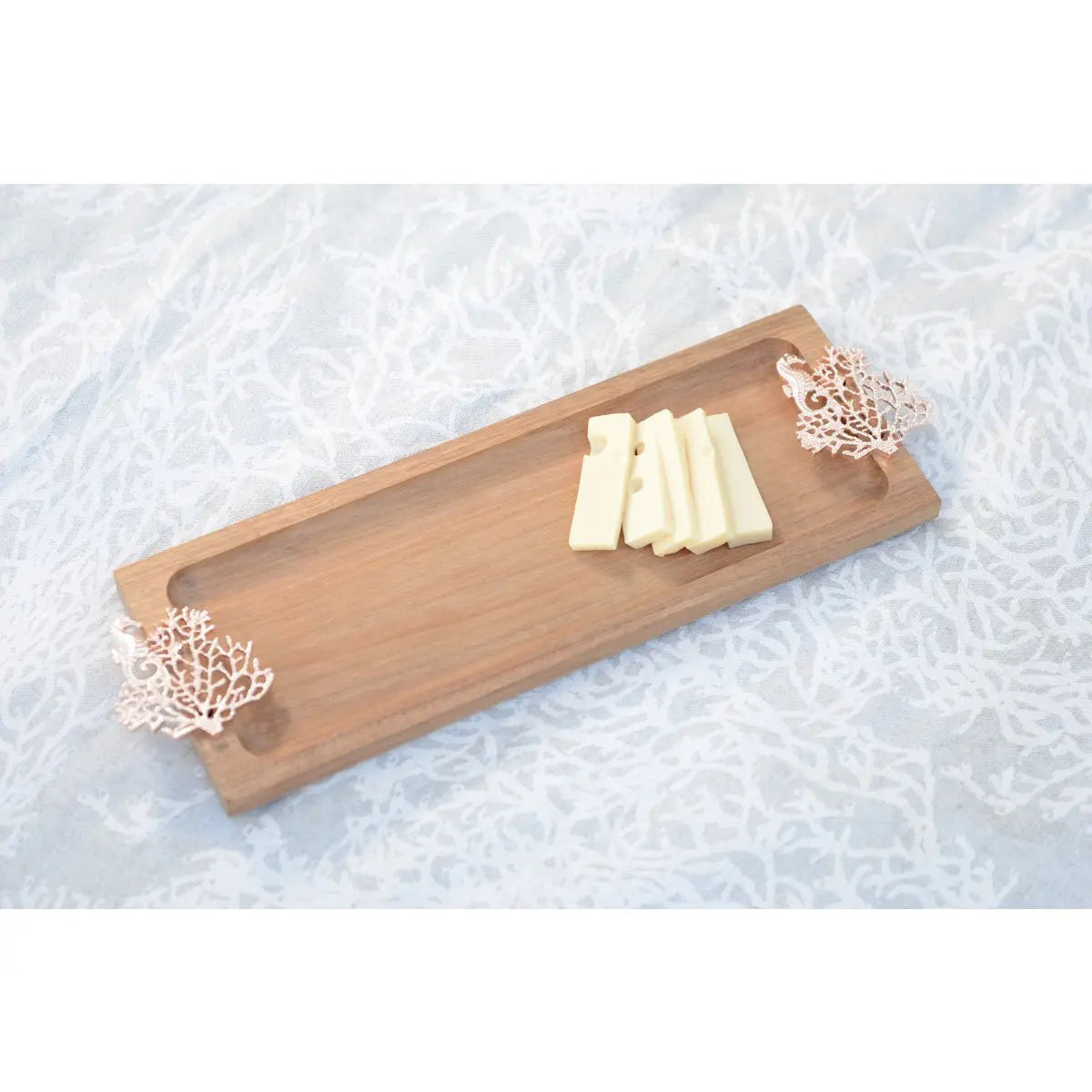 Plateau en bois avec décoration corail rose gold 42x13x3cm AULICA