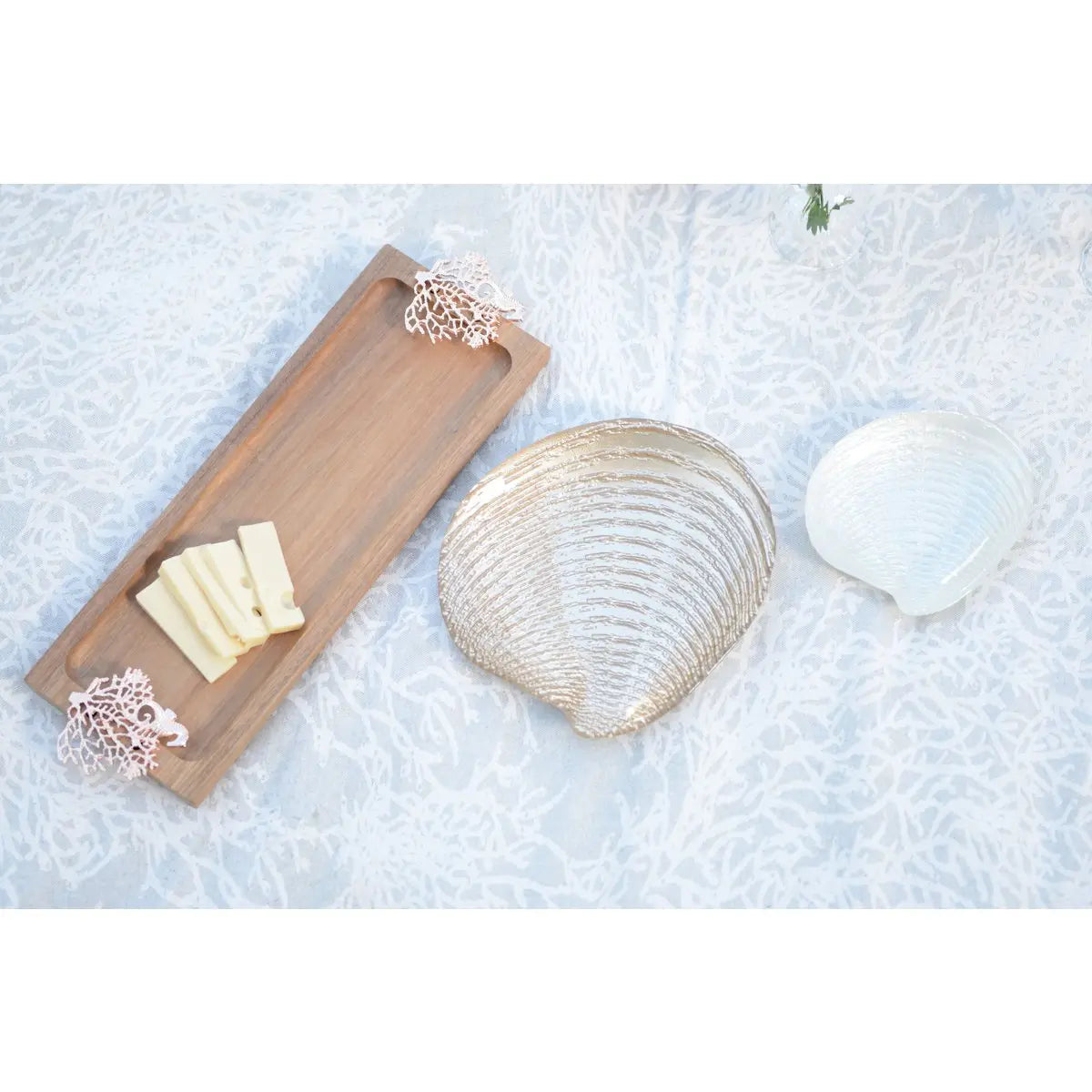 Plateau en bois avec décoration corail rose gold 42x13x3cm AULICA