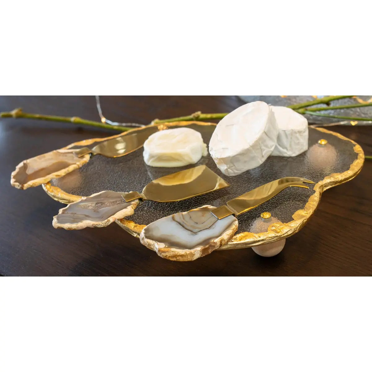 Plateau nuage avec bord doré en verre 29.5x20.5x4cm AULICA