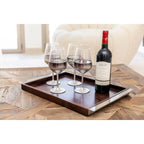 Plateau rectangulaire en bois avec poignées en métal argent 44x33cm AULICA