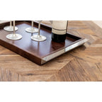 Plateau rectangulaire en bois avec poignées en métal argent 44x33cm AULICA