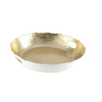 Plateau rond blanc et doré martelé 33x33x5.5cm AULICA