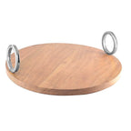 Plateau rond en bois avec anse argent 38x38x11cm AULICA
