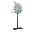 Poisson décoratif en verre bleu et transparent sur pied en métal AULICA