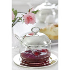 Pot à confiture EDZARD Jago avec soucoupe et cuillère, métal argenté, hauteur 10 cm, ø 14 cm, verre ø 10 cm EDZARD-SHOP.com