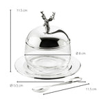 Pot à confiture EDZARD cerf avec soucoupe et cuillère, métal argenté, hauteur 11 cm, ø 14 cm, verre ø 10 cm EDZARD-SHOP.com