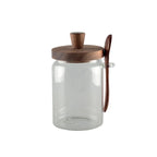 Pot à sucre en verre avec couvercle et cuillère en bois AULICA