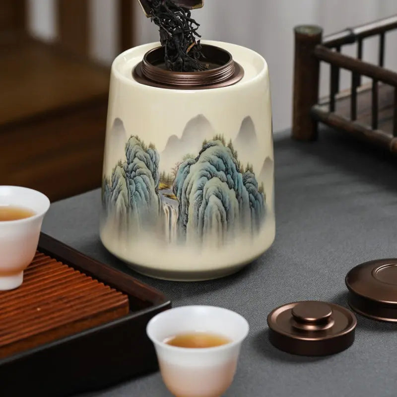 Pot céramique haut de gamme  thé noir vert – Pot luxe peinture paysage Dropshipman