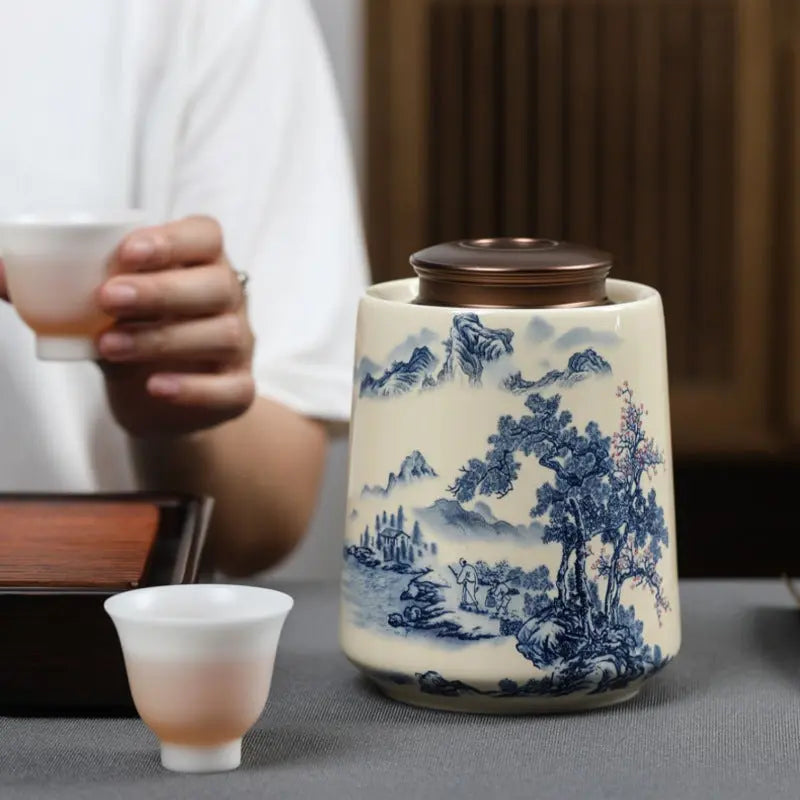 Pot céramique haut de gamme  thé noir vert – Pot luxe peinture paysage Dropshipman