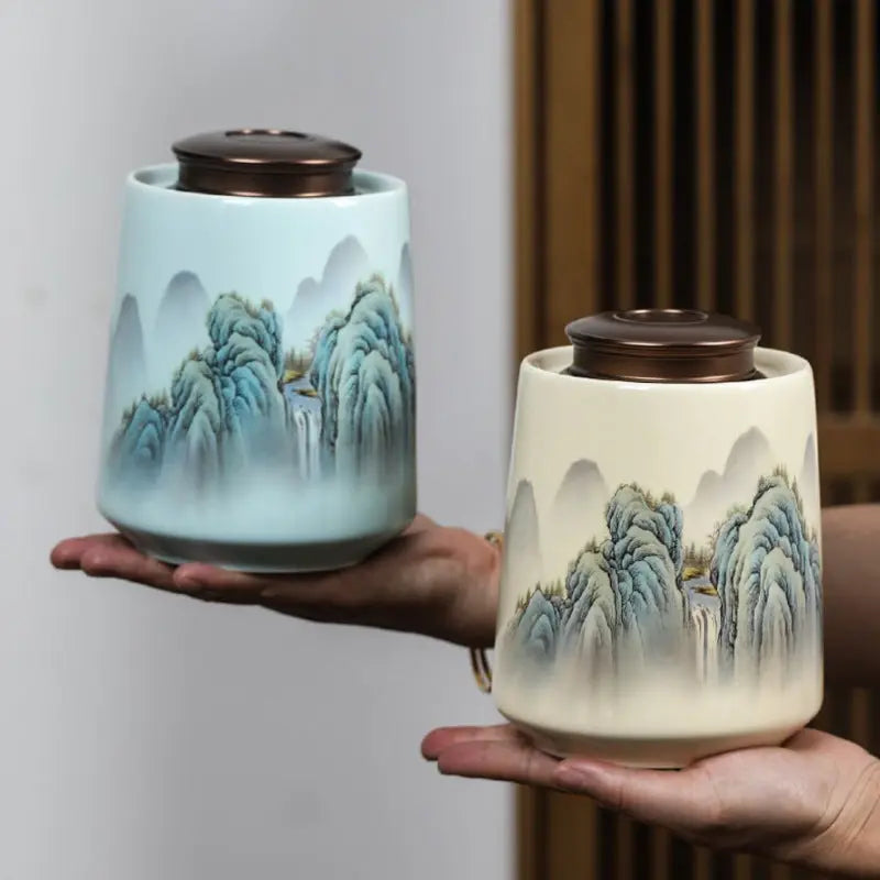 Pot céramique haut de gamme  thé noir vert – Pot luxe peinture paysage Dropshipman
