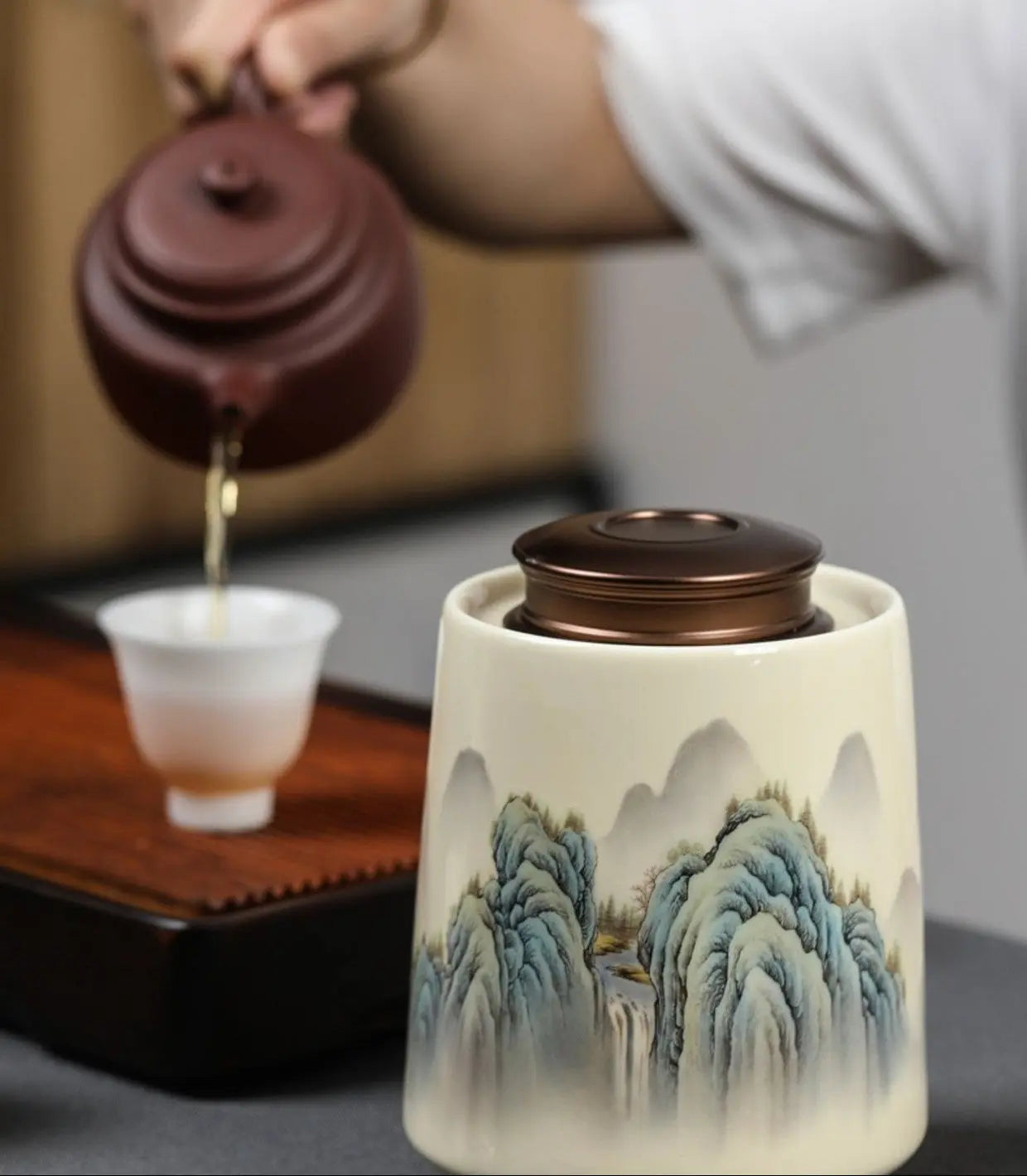 Pot céramique haut de gamme  thé noir vert – Pot luxe peinture paysage Dropshipman