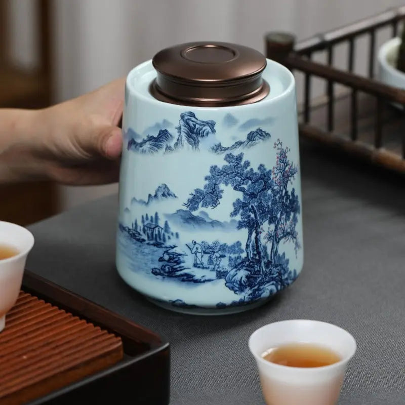 Pot céramique haut de gamme  thé noir vert – Pot luxe peinture paysage Dropshipman
