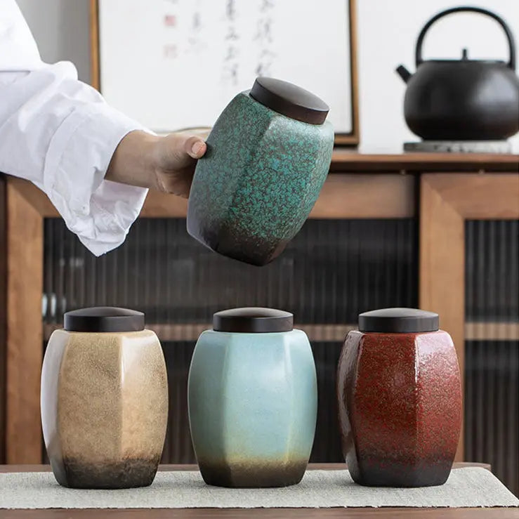 Pot conservation thé céramique glaçure four – Réservoir stockage transmutation luxe rétro Dropshipman