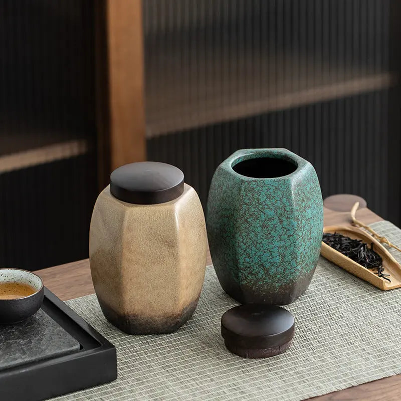 Pot conservation thé céramique glaçure four – Réservoir stockage transmutation luxe rétro Dropshipman