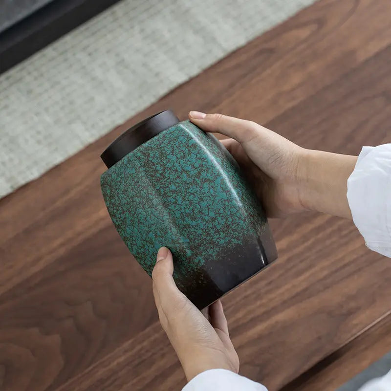 Pot conservation thé céramique glaçure four – Réservoir stockage transmutation luxe rétro Dropshipman