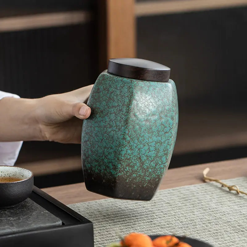 Pot conservation thé céramique glaçure four – Réservoir stockage transmutation luxe rétro Dropshipman