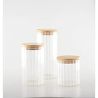 Pot de rangement en verre et couvercle en bois 9x9x15cm AULICA