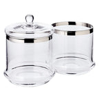 Pot en verre Lia (H 29 cm, ø 14 cm), avec un couvercle en cristal soufflé à la bouche avec un bord en platine EDZARD-SHOP.com