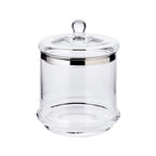 Pot en verre Lia (H 29 cm, ø 14 cm), avec un couvercle en cristal soufflé à la bouche avec un bord en platine EDZARD-SHOP.com