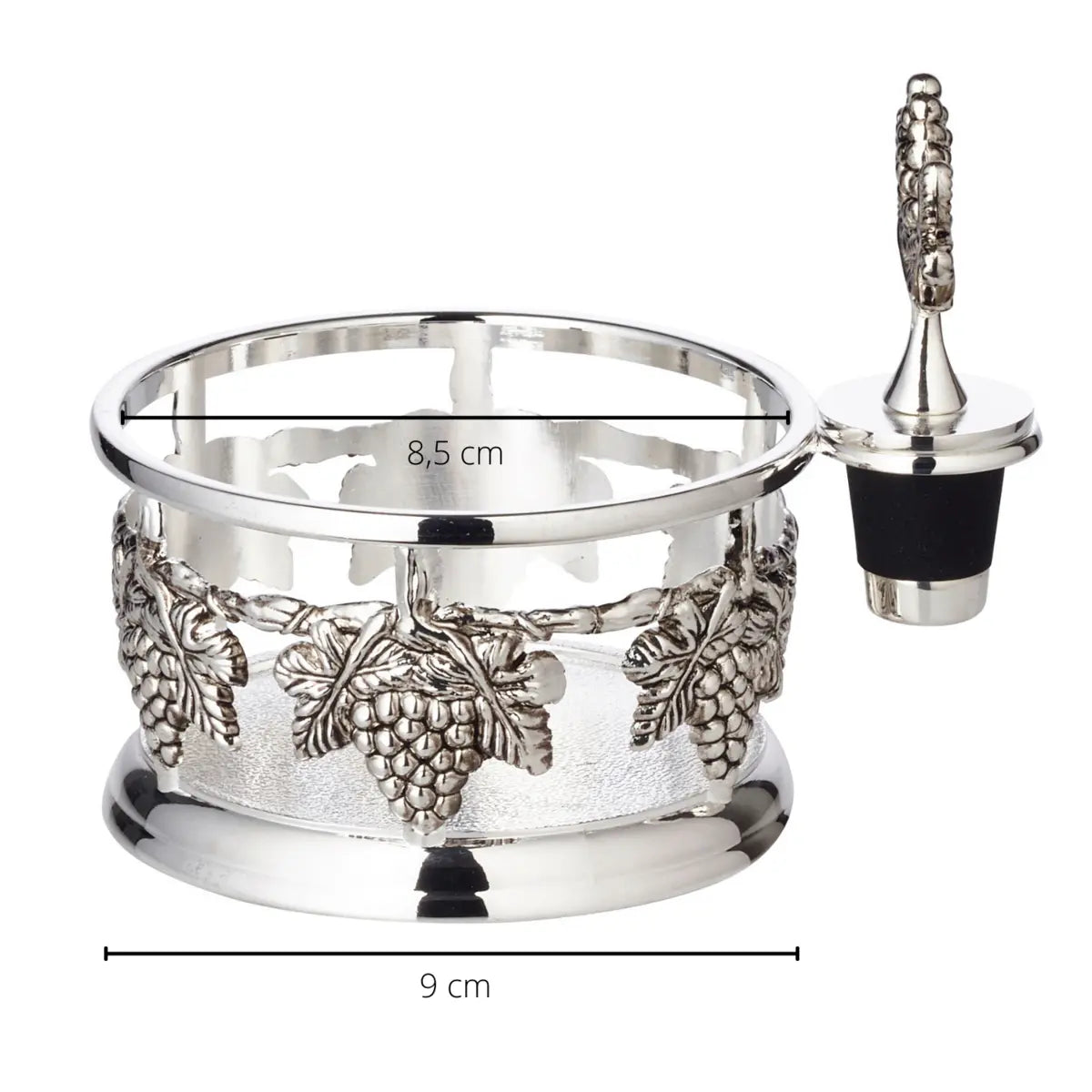 Raisins EDZARD sous-verre, avec bouchon de bouteille, argenté, diamètre 9 cm, hauteur 10 cm EDZARD-SHOP.com