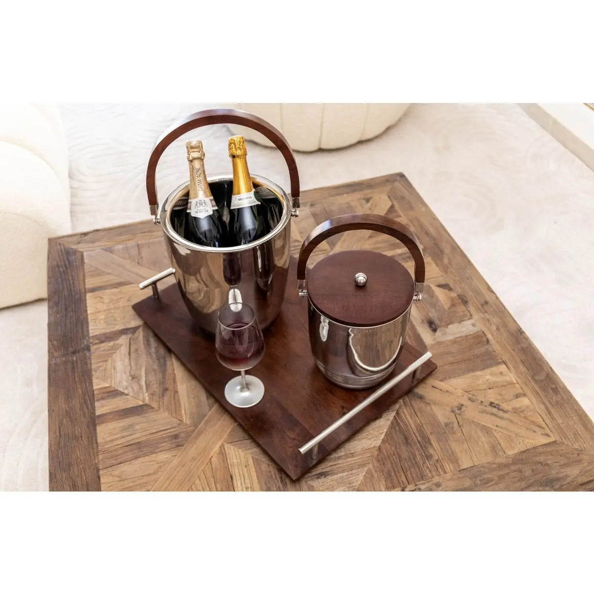 Refroidisseur à vin double paroi avec anse en bois 25x25x28cm AULICA