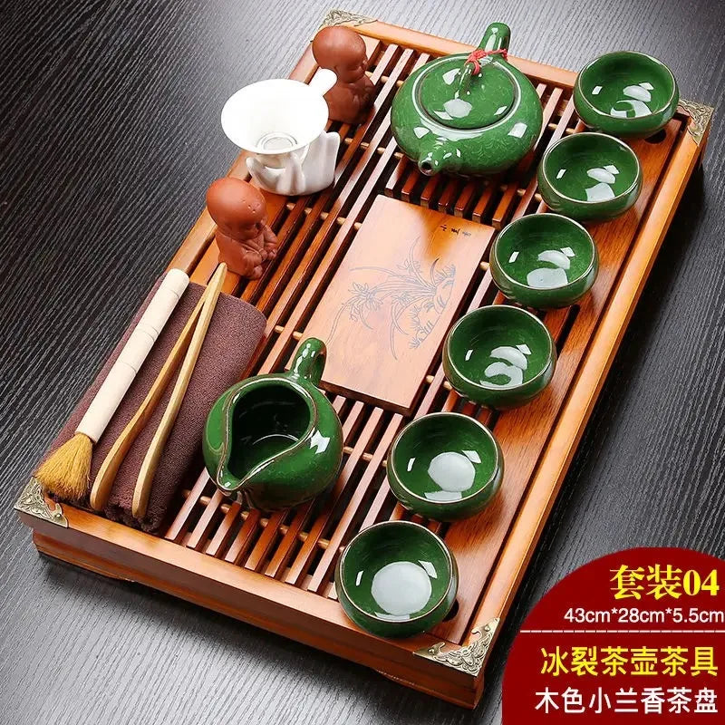 Hot Sale Yixing Ceramic Kung Fu Tea Set Solid Wood Tea Tray Teapot 27-piece Tea Suit Chinese Tea Ceremony Dropshipman