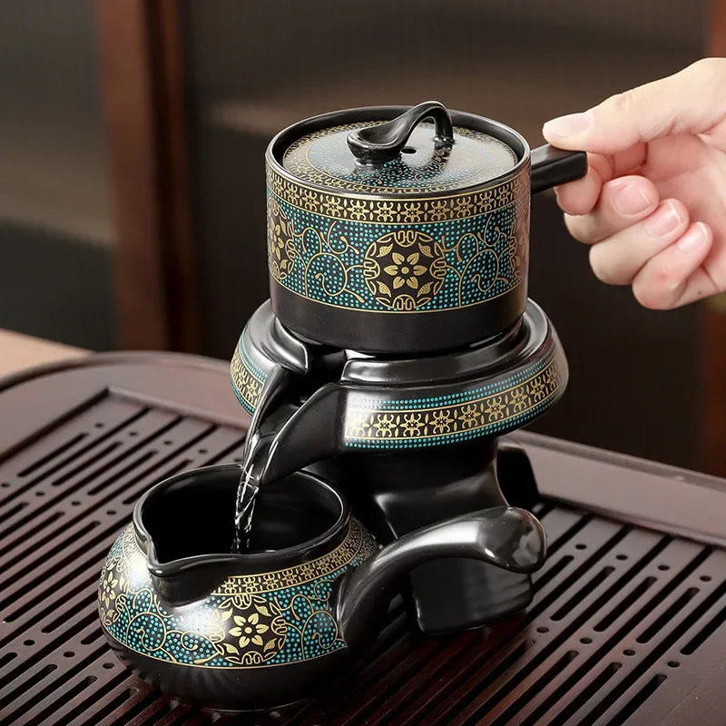 Household Tea Set Creative Living Room Semi-automatic Rotating Kungfu Tea Set Water for Tea Making Ceramic Teacup Business Gifts Dropshipman
