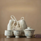 Coffret Thé Japonais Élégant Poudre Yin Peint Main Bambou Portable Voyage – Service Céramique 1 Personne Dropshipman