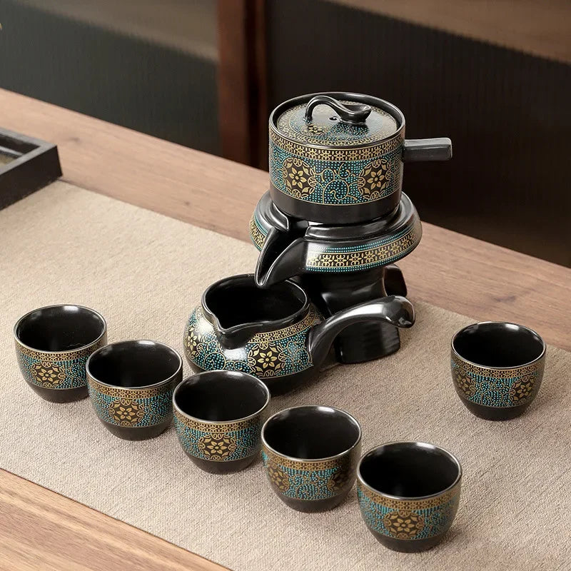 Household Tea Set Creative Living Room Semi-automatic Rotating Kungfu Tea Set Water for Tea Making Ceramic Teacup Business Gifts Dropshipman
