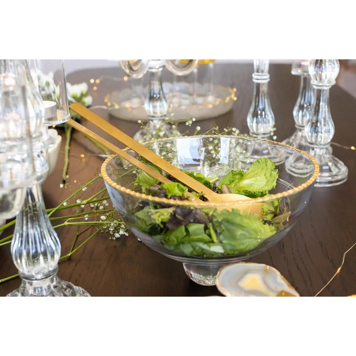 Saladier bord doré sur pied en verre 23.5x23.5x15.5cm AULICA
