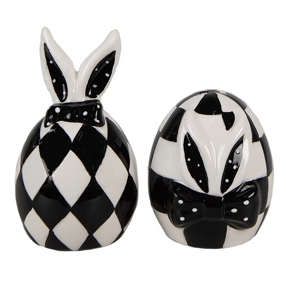 Salière et poivrière Lot de 2 Blanc Noir, Céramique Ø 5x9 / Ø 5x7 cm (2) Clayre & Eef.