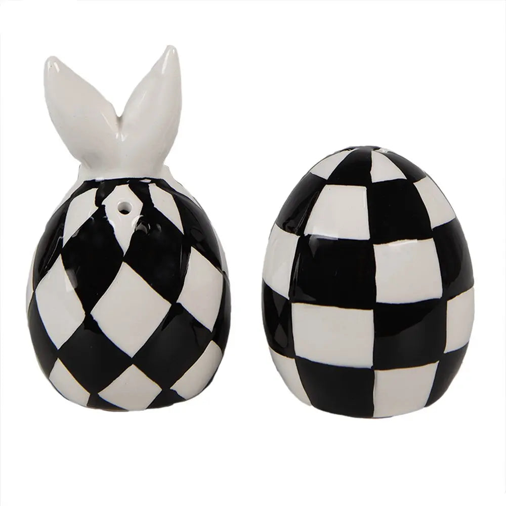 Salière et poivrière Lot de 2 Blanc Noir, Céramique Ø 5x9 / Ø 5x7 cm (2) Clayre & Eef.