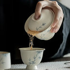 Coffret Thé Japonais Élégant Poudre Yin Peint Main Bambou Portable Voyage – Service Céramique 1 Personne Dropshipman