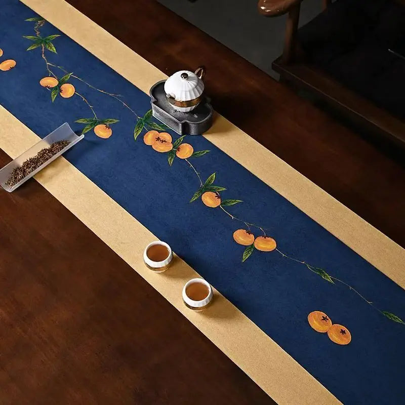 Tea banquet hand-painted waterproof Zen fabric table runner imitation linen simple household national style dry brew high-end Ch Dropshipman
