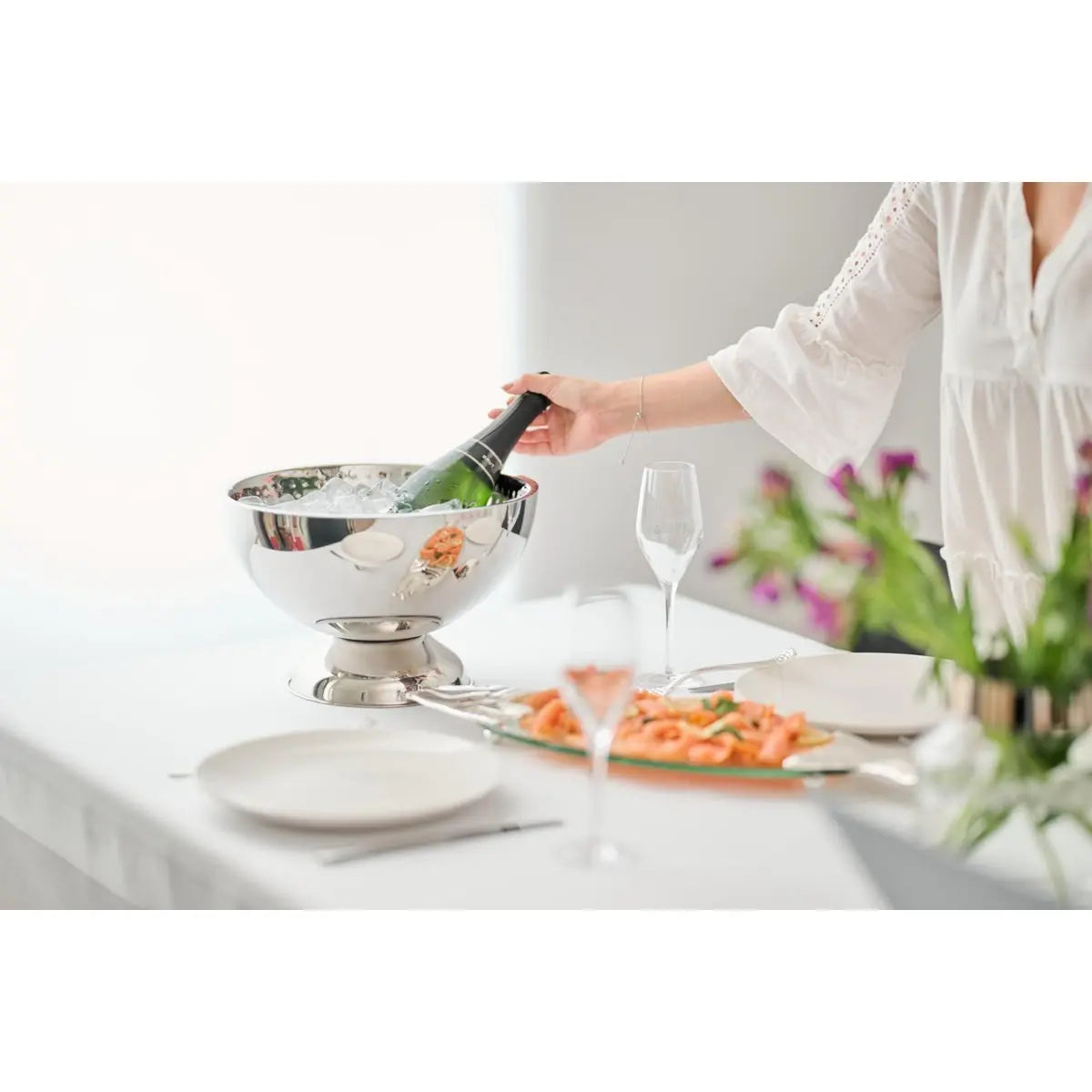 Seau à champagne EDZARD Cadiz, double paroi, acier inoxydable poli, intérieur martelé, ø 32 cm, H 21 cm EDZARD-SHOP.com