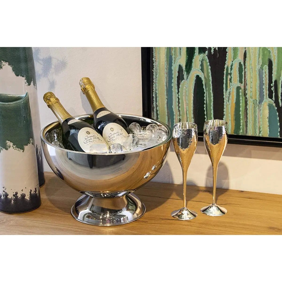 Seau à champagne EDZARD Cadiz, double paroi, acier inoxydable poli, intérieur martelé, ø 32 cm, H 21 cm EDZARD-SHOP.com