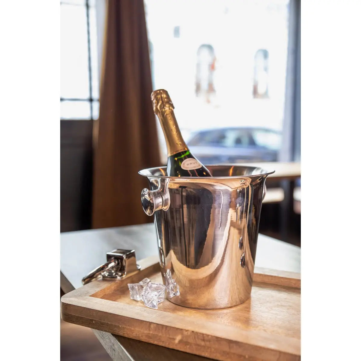 Seau à champagne EDZARD Joey avec poignées, acier inoxydable poli brillant, hauteur 23 cm, diamètre 21 cm EDZARD-SHOP.com