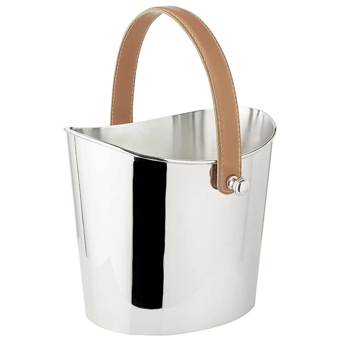 Seau à glace EDZARD Cave à vin Gilbert avec poignée en cuir marron, acier inoxydable nickelé brillant, hauteur 23 cm EDZARD