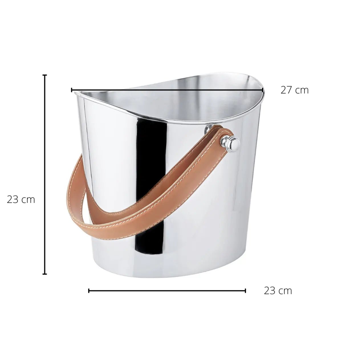 Seau à glace EDZARD Cave à vin Gilbert avec poignée en cuir marron, acier inoxydable nickelé brillant, hauteur 23 cm EDZARD