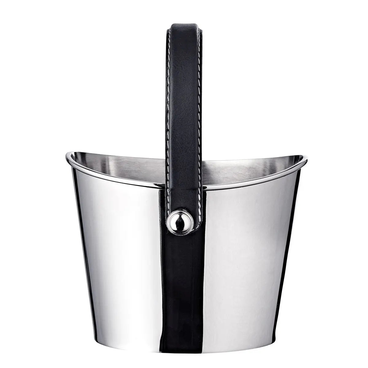 Seau à glace EDZARD Cave à vin Gilbert avec poignée en cuir noir, acier inoxydable nickelé brillant, hauteur 23 cm EDZARD-SHOP.com